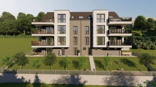 MFH Seka Visualisierung Entwurf 26.01.2022_3 - Foto.jpg - Baugrundstück mit Projektiertem Neubau und Fernblick