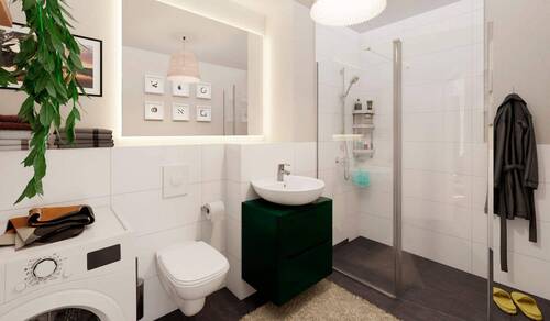 Badezimmer mit Dusche und Waschmaschinenanschluss - 