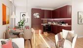 Wohnbereich mit Küche, Wohnzimmer und Essecke - Eigentumswohnung mit Loggia großem Wohnbereich und Bad mit Badewanne