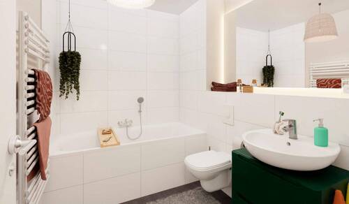 Badzimmer mit Badewanne und Waschmaschinenanschluss - 
