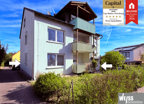 Außenansicht mit Gartenanteil - 4 Zimmer Erdgeschoss-Wohnung mit Stellplatz in Gerbrunn