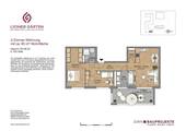 Grundriss mit Wohnzimmer und offener Küche (23,5 m²), Abstellraum (2,0 m²), Schlafzimmer (16,3 m²), Duschbad (3,9 m²), Flur (10,0 m²), Zimmer (10,0 m²), Badezimmer (6,1 m²) und Loggia (8,00 m²) - 