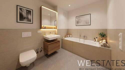 Wannenbad - Möblierungsbeispiel - Etagenwohnung mit 107,90 m&sup2; in Düsseldorf zur Miete