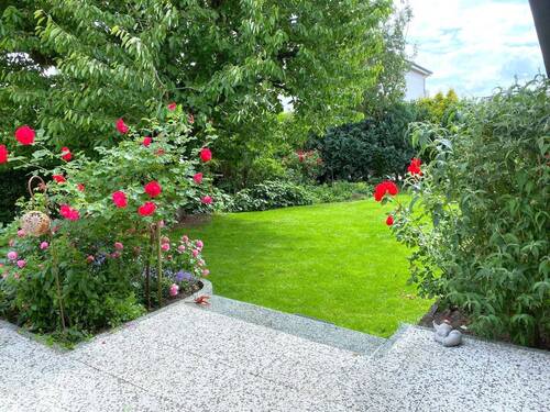 Hauptwohnung: Blick von der Wohndiele in den Garten - 