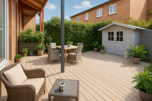 Terrasse mit Gartenhaus - Modern und geräumig, mit Terrasse, Einbauküche und vielen Extras