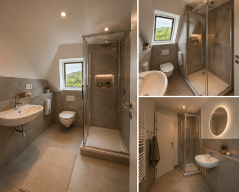 Moderne Badezimmerkomposition in neutralen Tönen.p - 2 Zimmer Etagenwohnung in Konz