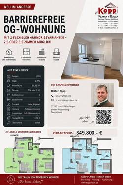 Flyer - Barrierefreie OG-Wohnung mit 2 flexiblen Grundrissvarianten - 2,5 oder 3,5 Zimmer möglich