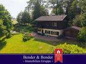 Luftbild - Absolute Wohlfühloase - Ferienhäuschen mit wunderschönem Fernblick, Schwimmteich und Sauna in ruhiger Randlage!