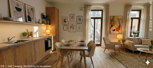 Wohnen / Kochen (Einrichtung KI-visualisiert) - Etagenwohnung mit 56,90 m&sup2; in Chemnitz zur Miete