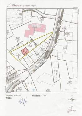 Katasterplan mit Baufenster - Grundstück in Köngernheim