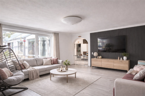 Wohnzimmer - virtually staged - Reihenmittelhaus mit 113,00 m&sup2; in Remscheid zum Kaufen