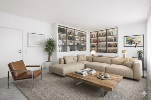 Wohnzimmer digital bearbeitet - Urbaner Loft-Charme im Herzen der Stadt