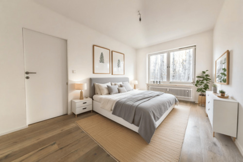 Schlafzimmer virtual staging - Terrassenwohnung mit 141,00 m&sup2; in München zum Kaufen