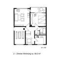 Albertstraße 2 2-Zimmer-Grundriss bestehend aus Flur, abgeschlossener Küche, Bad mit Badewanne, Wohnzimmer mit Zugang auf den Balkon, ein Schlafzimmer. - 