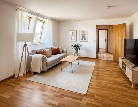 Wohnzimmer digital möbliert - 3 Zimmer Etagenwohnung zum Kaufen in Halle (Saale)