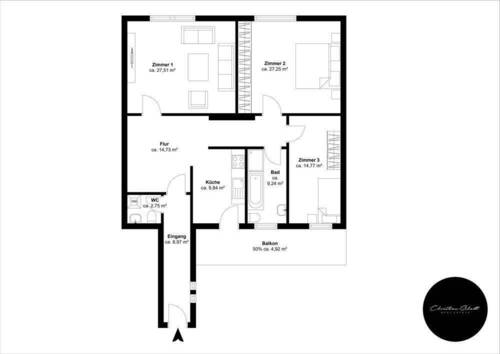 Hoffmannstr. 52, 1. OG rechts - Etage 1, Ansicht 1, Schnitt 1 - 1AJW3F - 