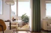 Visualisierung Wohnen, Essen, Kochen - NEUBAUPROJEKT LANGE 30 - 2 Zimmer mit Loggia und urbanem Lebensgefühl