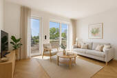 Impression Wohnzimmer 1 - 'Reihenhaus-Revolution - Dein modernes Zuhause mit viel Platz und Blick ins Grüne