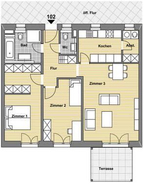 Einheit Nr. 102 - Etagenwohnung mit 85,20 m² in Pfinztal zum Kaufen