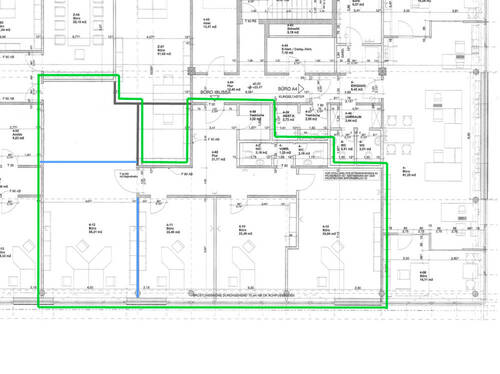 ca. 188 m², Glaswände blau markiert - 