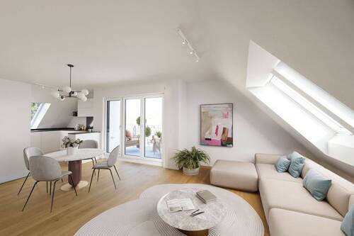 Wohnbereich mit Balkonzugang. - 4 Zimmer Etagenwohnung zum Kaufen in München