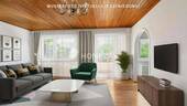 Wohnzimmer 1-Musterfoto (virtuelle Inszenierung)5 - Drei-Zimmer-Wohnung im Hochparterre mit Balkon, Garten und Stellplatz