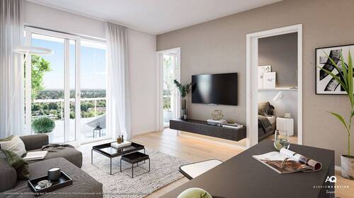 Wohn- u. Einrichtungsbeispiel - Mit Blick über München: Moderne 1,5-Zi.-Whg. mit Duschbad u. Balkon