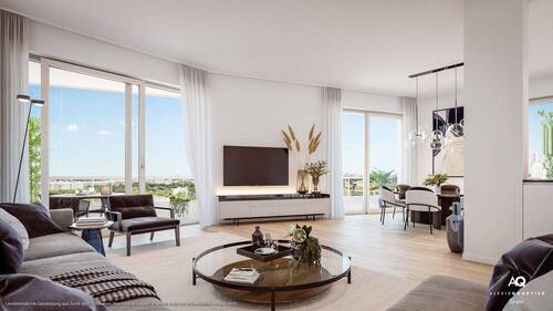 Wohn- u. Einrichtungsbeispiel - Mit Blick über München: 4-Zi-Whg. mit großzügig. Wohn-Essbereich, 2 Bädern u. umlaufend. Balkon