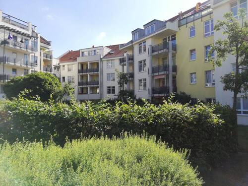 Innenhof im Sommer - Wunderschöne, möblierte 2-Zimmer-Wohnung mit Balkon und Fahrstuh (TG-Stellplatz vorhanden)