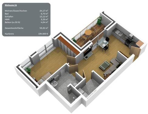 Wohnung 14 - Etagenwohnung mit 53,30 m² in Werlte zum Kaufen
