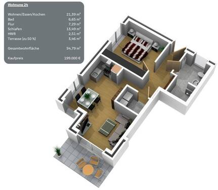 Wohnung 24 - Etagenwohnung mit 54,80 m² in Werlte zum Kaufen
