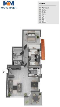 Grundriss Whg Hochparterre - Gepflegte 3,5 Zimmerwohnung inkl. HofherrnweilerTG Stellplatz, Balkon und Keller im Hochparterre