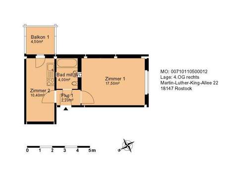Grundriss - Große 1- Zimmer Wohnung in Toitenwinkel