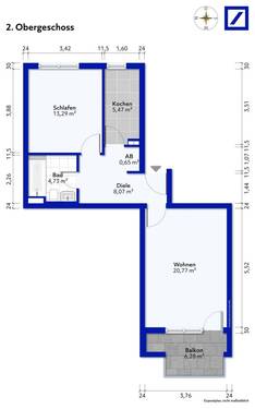 Grafik_ohne Möbel - Etagenwohnung mit 53,50 m&sup2; in Fellbach zum Kaufen