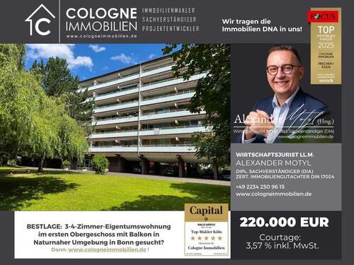 3-4 Zimmer Eigentumswohnung Bonn - 3-4 ZIMMER WOHNUNG IM 1.OG AUF 86 m² MIT STELLPLATZ, GROßEM BALKON MIT WEITBLICK IN BONN-AUERBERG