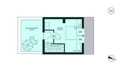 Großzügiges Schlafzimmer mit angrenzender Dachterr - 