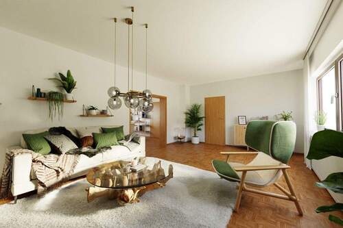 EG Wohnen mit Blick in Wohnküche_Visualisierung - 