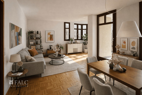 Einrichtungsbeispiel Wohnzimmer - Etagenwohnung mit 75,00 m&sup2; in München zum Kaufen