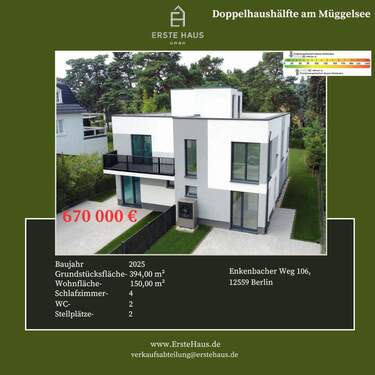 Bild 1 - A+, Doppelhaushälfte mit großer Dachterrasse, 150 m², 4 SZ, 2 Bäder, Garten, provisionsfrei