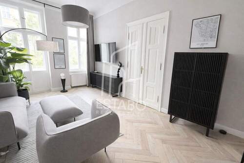 Wohnzimmer mit Balkon - 2 Zimmer Etagenwohnung zum Kaufen in Berlin