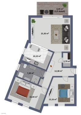Die Wohnung hat insgesamt 93,86 m² Wohnfläche. - 