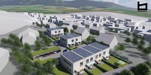 Außen Visualisierung - Doppelhaushälften und Reihenhäuser - familienfreundliches Wohnquartier