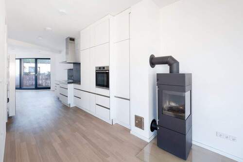 Küche mit Kamin und Blick zum Balkon 1 - 2 Zimmer Etagenwohnung zum Kaufen in Berlin