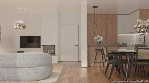 Visualisierung Wohn- und Essbereich - Etagenwohnung mit 52,50 m&sup2; in Bruckmühl zum Kaufen