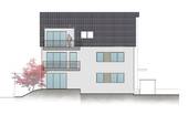 Ansicht Süd - 3-Zimmer EG Wohnung mit Terrasse u. Gartenanteil, zentral gelegen, Erstbezug