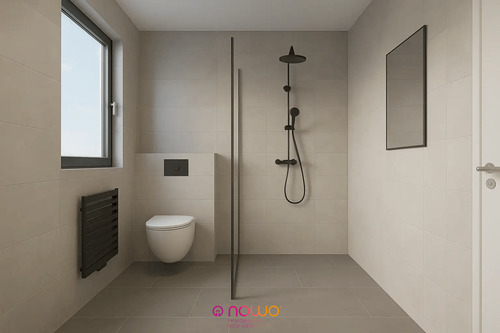 Das moderne Badezimmer mit ebenerdiger Dusche - 