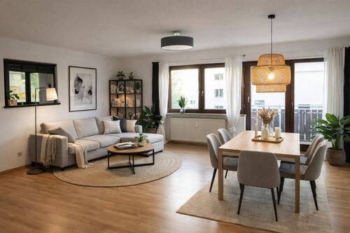 Wohnzimmer (KI-unterstützt) - 2 Zimmer Etagenwohnung zum Kaufen in Oberschleißheim