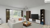 Wohnzimmer mit Zugang zur Terrasse und Garten - 3 Zimmer Etagenwohnung zum Kaufen in Eckental