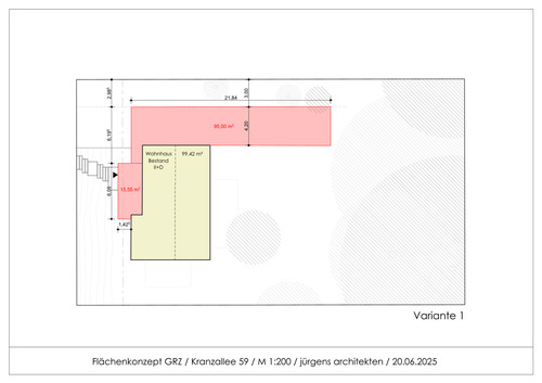 Altbestand mit Neubau (rot) Variante I - 