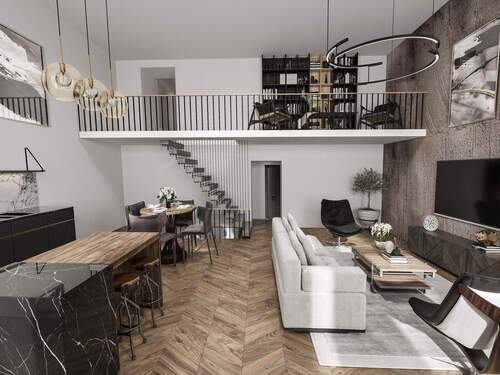 Wohnzimmer und Küche - 6 Zimmer Etagenwohnung zum Kaufen in Berlin